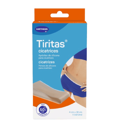 TIRITAS CICATRICES SILICONA APOSITO ADHESIVO 5 UNIDADES 30 CM X 4 CM